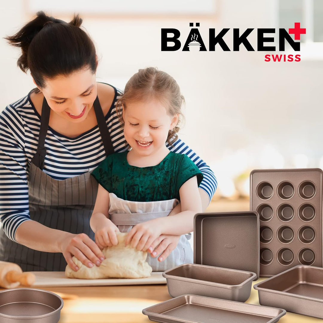 Bakeware Set – 8 Piece – Non-Stick Professional Home Bakeware – Multi Sized Baking Pan Set - Muffin Pan, Loaf Pan and More – Gold