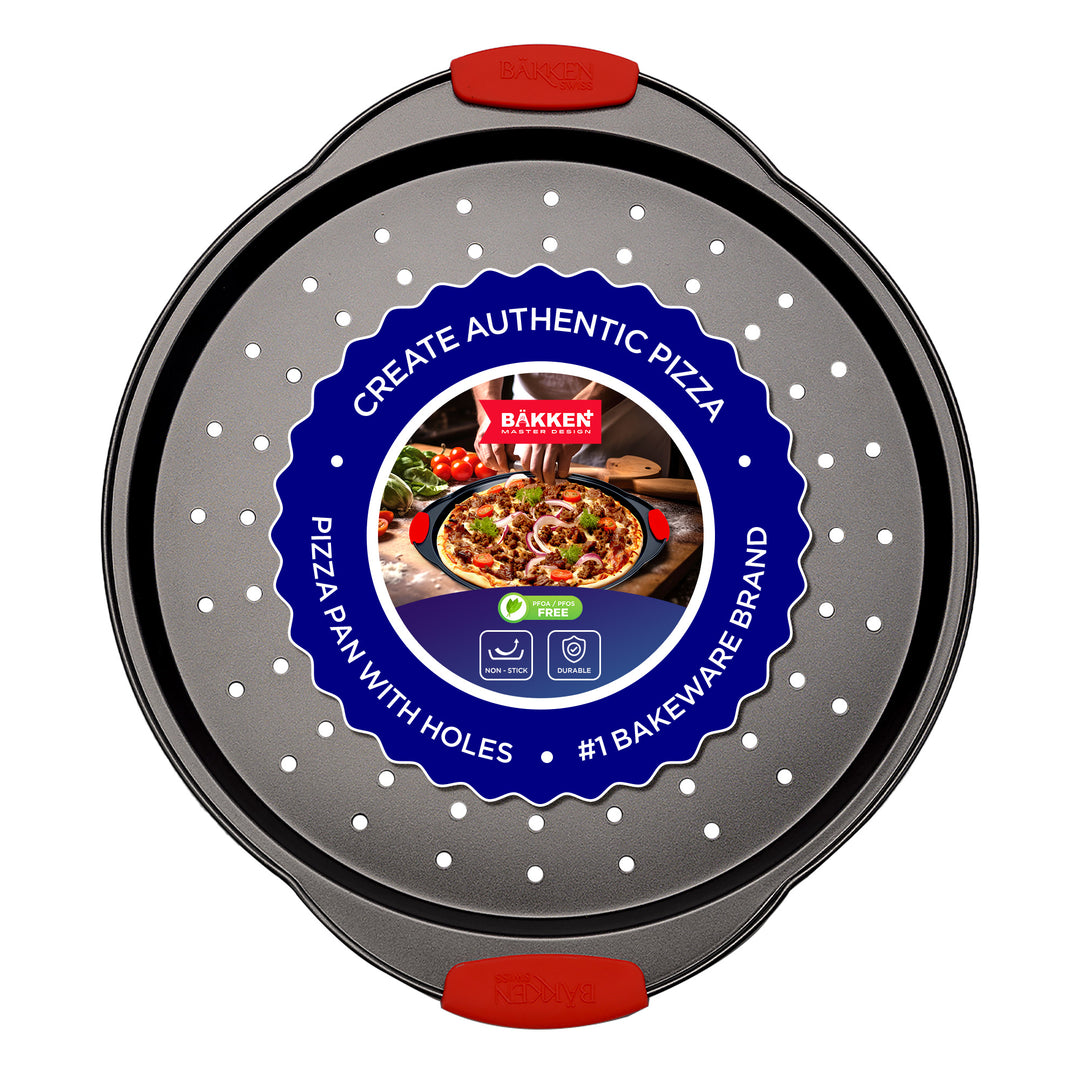 Pizza Tray Carbon Steel Pizza Pan with Holes and Non-Stick Coating – PFOA PFOS and PTFE Free by Bakken