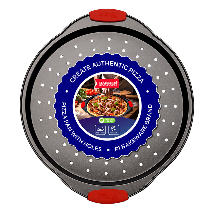 Pizza Tray Carbon Steel Pizza Pan with Holes and Non-Stick Coating – PFOA PFOS and PTFE Free by Bakken
