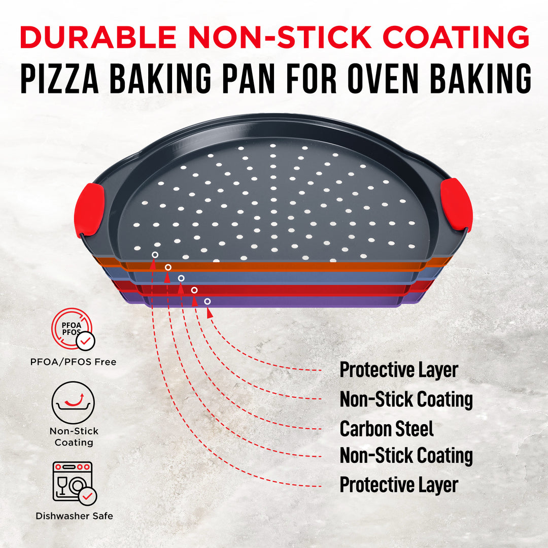 Pizza Tray Carbon Steel Pizza Pan with Holes and Non-Stick Coating – PFOA PFOS and PTFE Free by Bakken