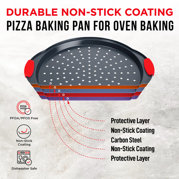 Pizza Tray Carbon Steel Pizza Pan with Holes and Non-Stick Coating – PFOA PFOS and PTFE Free by Bakken