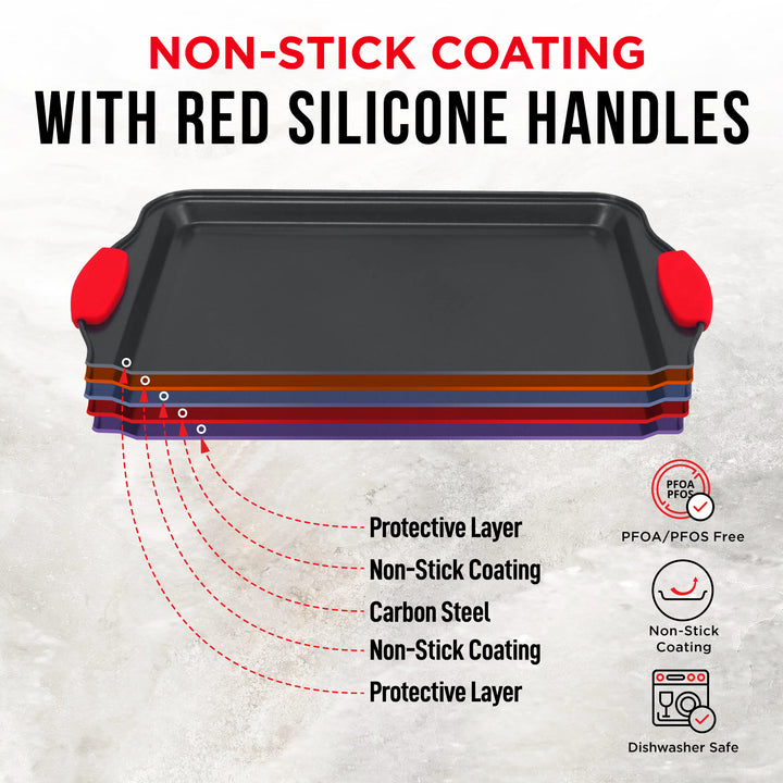 Bakken 10-Piece Non-Stick Bakeware Set – Carbon Steel with Red Silicone Handles, PFOA-Free