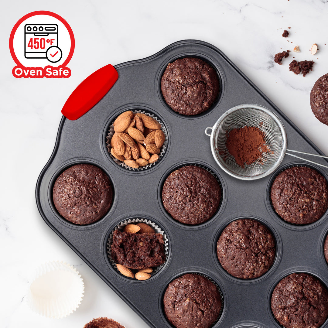Bakken 10-Piece Non-Stick Bakeware Set – Carbon Steel with Red Silicone Handles, PFOA-Free