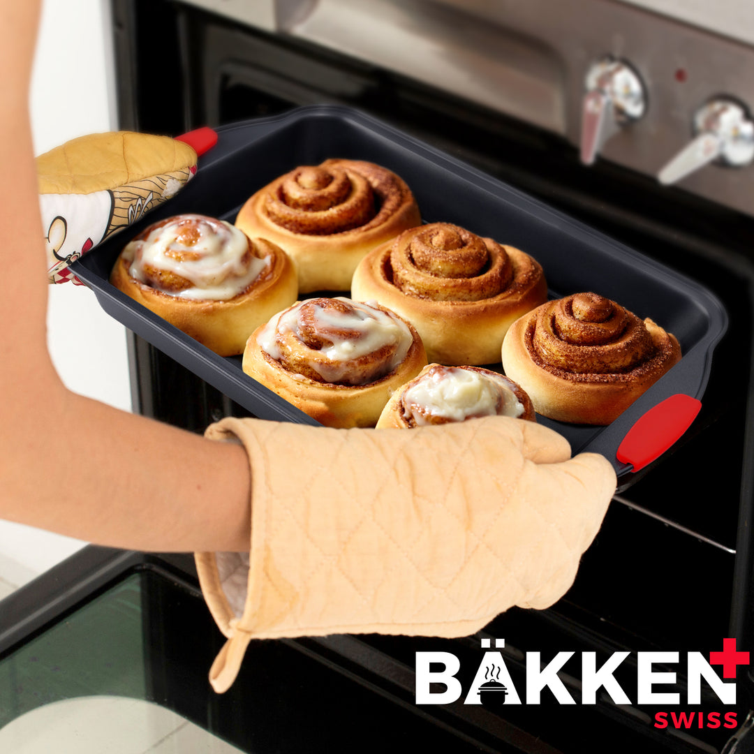 8-Piece Deluxe Non-Stick Bakeware Set with Red Silicone Handles – PFOA & PTFE-Free