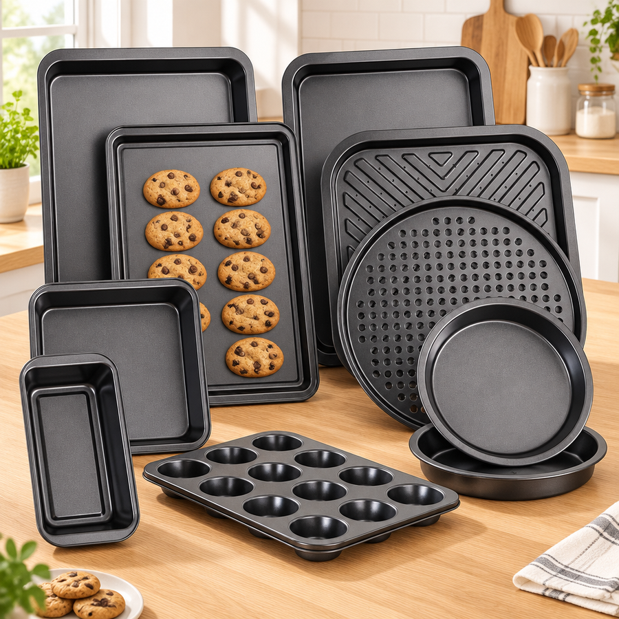 Bakken 10-Piece Deluxe Bakeware Set, Nonstick, styled in a kitchen