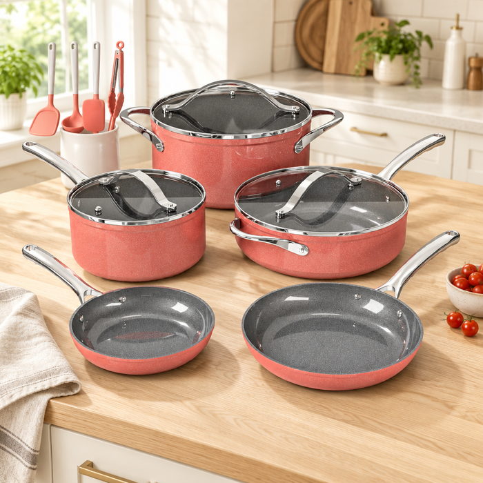 Bakken 12-Piece Ceramic Cookware Set, styled in a kitchen