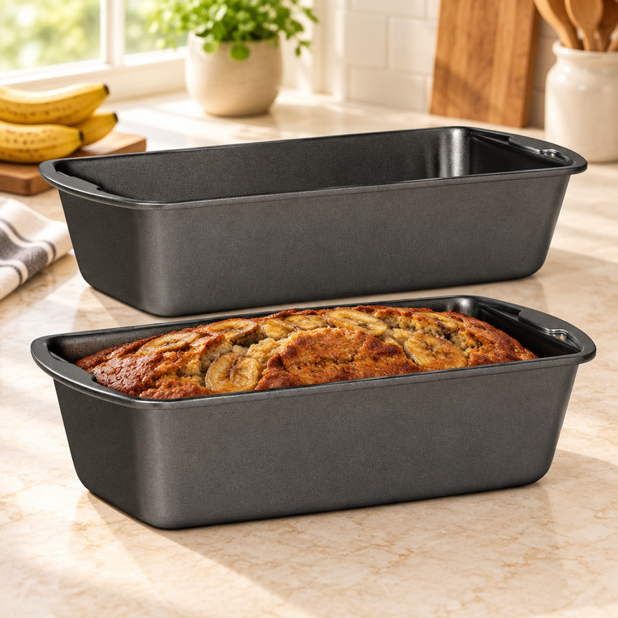 Bakken 2-Piece Loaf Pan Set, Carbon Steel, Gray, styled in a kitchen