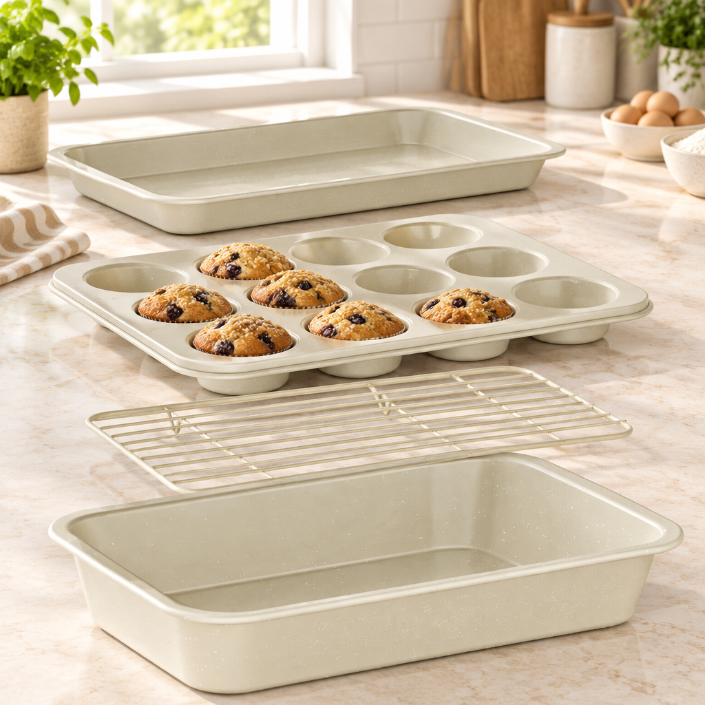 Bakken 4-Piece Bakeware Set, Carbon Steel, styled in a kitchen