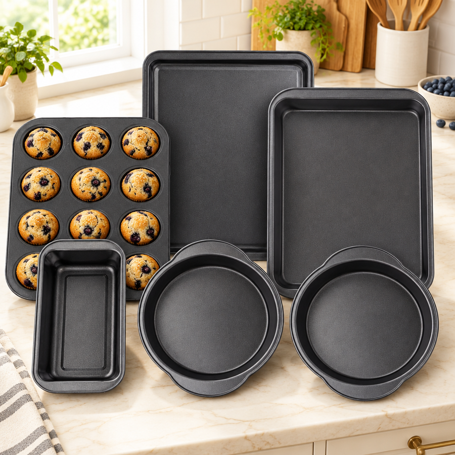 Bakken 6-Piece Deluxe Bakeware Set, Nonstick, styled in a kitchen