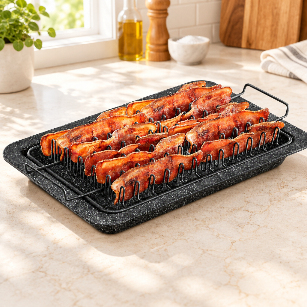 Bakken Bacon Tray Set, Stone Nonstick, Black Stone, styled in a kitchen