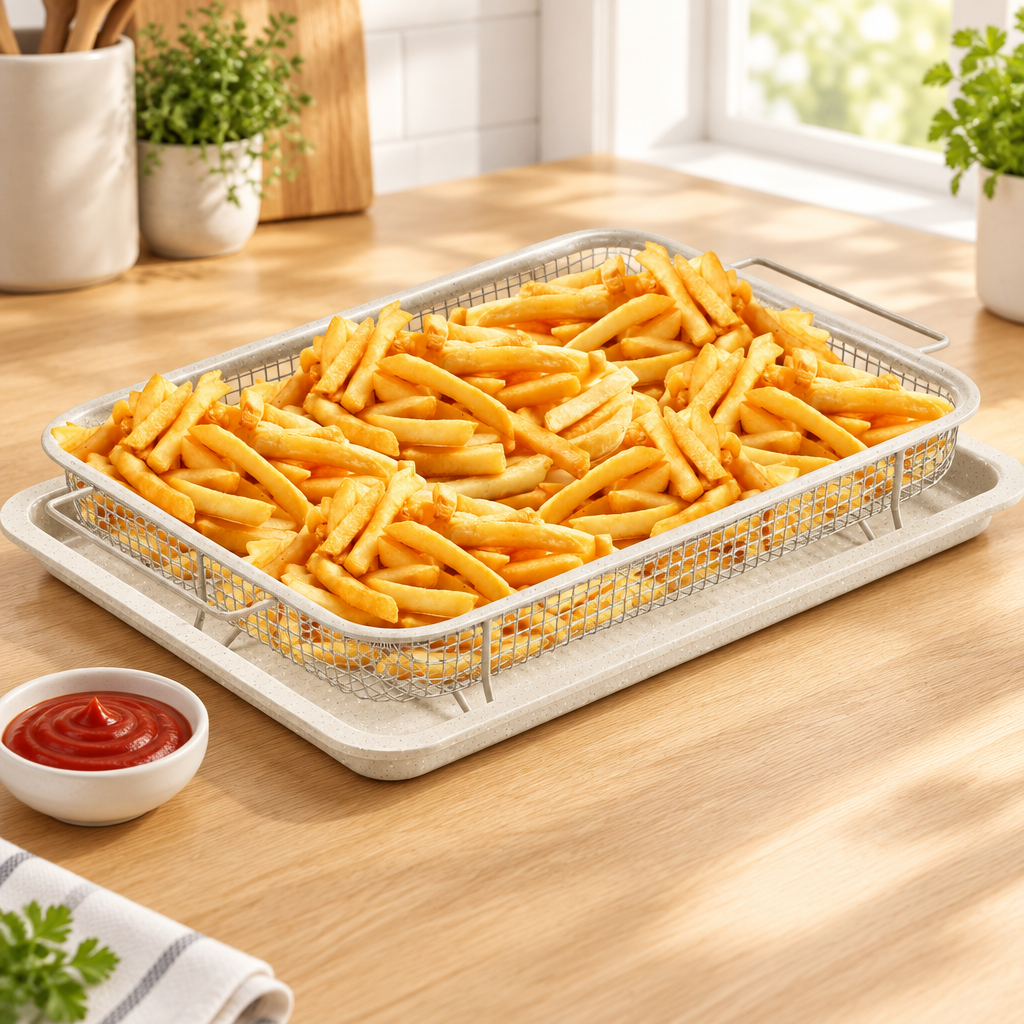 Bakken Crisper Tray Set, White Marble, styled in a kitchen