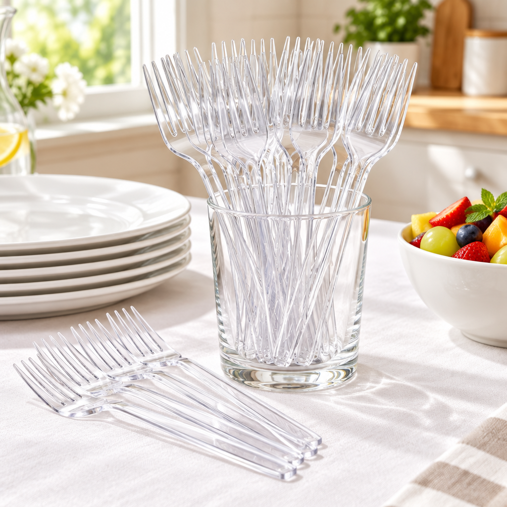 Bakken Heavy-Duty Disposable Forks, styled in a kitchen