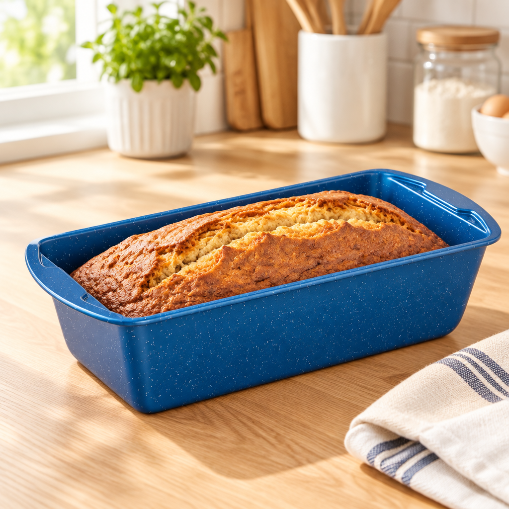 Bakken Loaf Pan 11", Blue Marble, styled in a kitchen