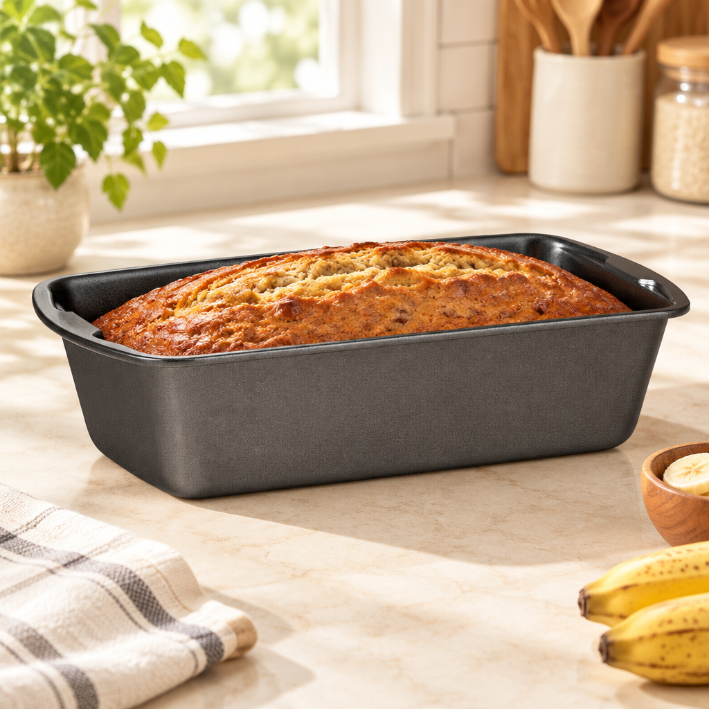 Bakken Loaf Pan, Carbon Steel, Gray, styled in a kitchen