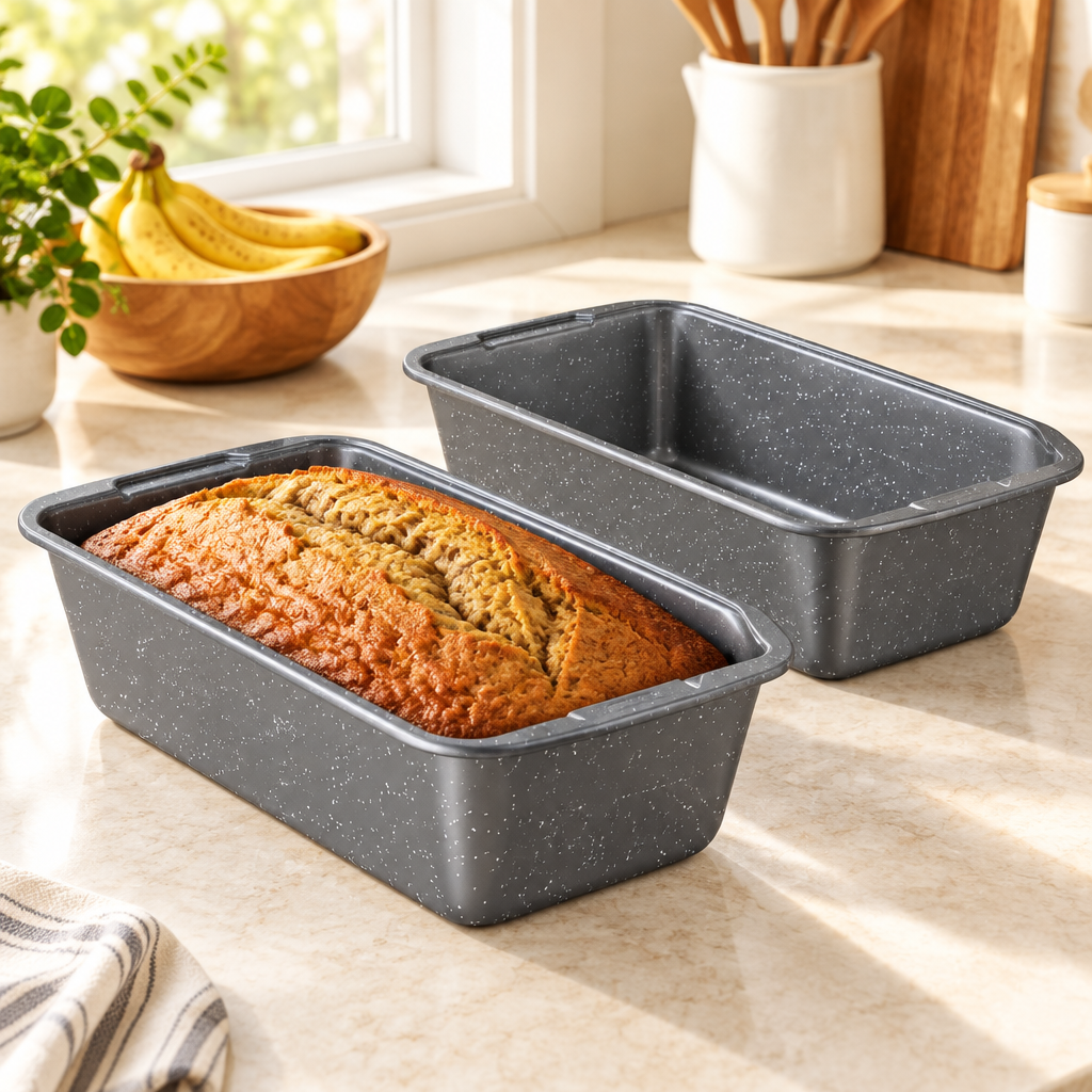 Bakken Loaf Pan Set of 2, Gray Marble, styled in a kitchen