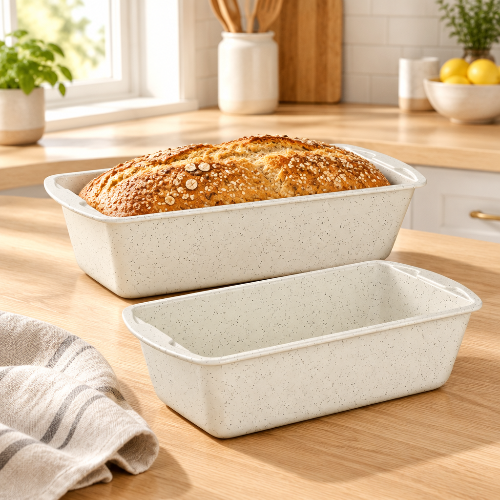 Bakken Loaf Pan Set of 2, White Marble, styled in a kitchen