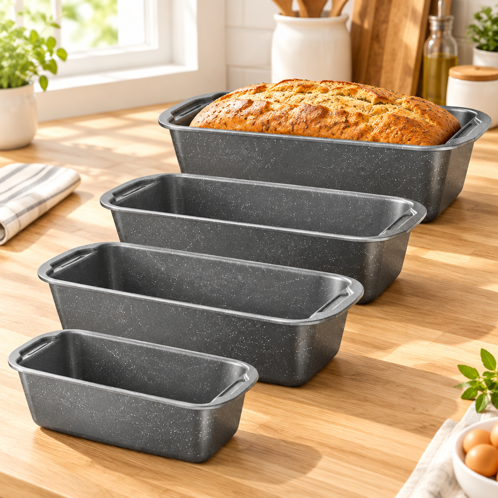 Bakken Loaf Pan Set of 4 (7-11"), Gray Marble, styled in a kitchen