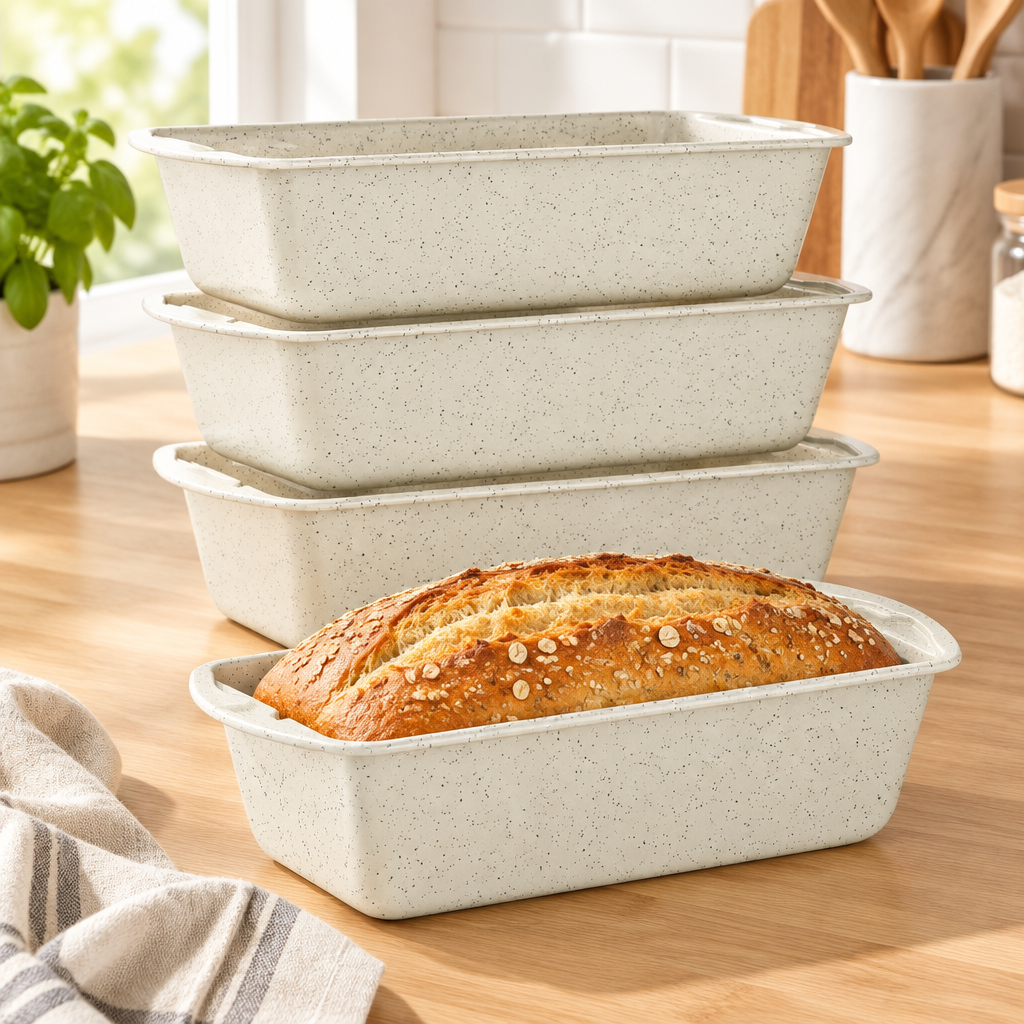 Bakken Loaf Pan Set of 4, White Marble, styled in a kitchen