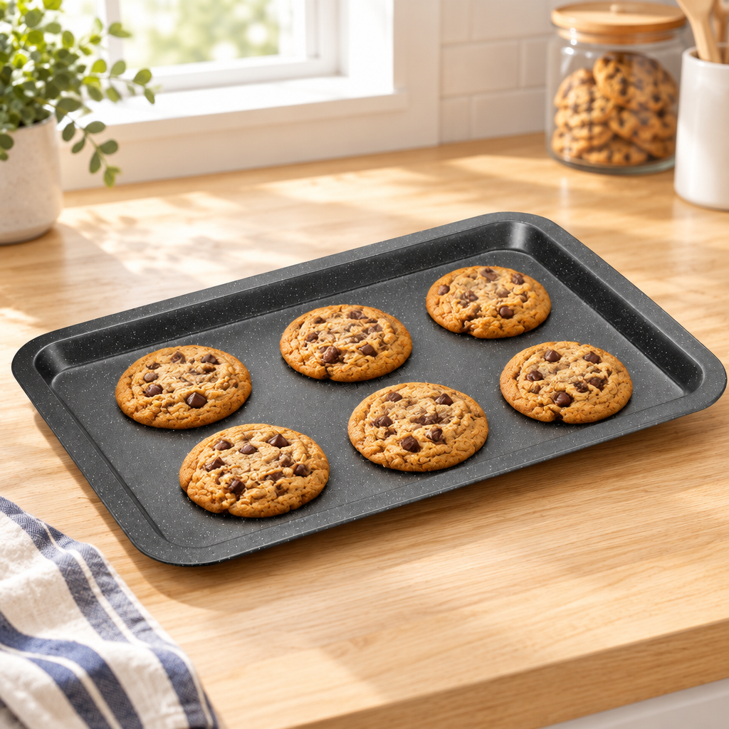Bakken Stackable Cookie Sheet, 13 x 8.7", Gray, styled in a kitchen