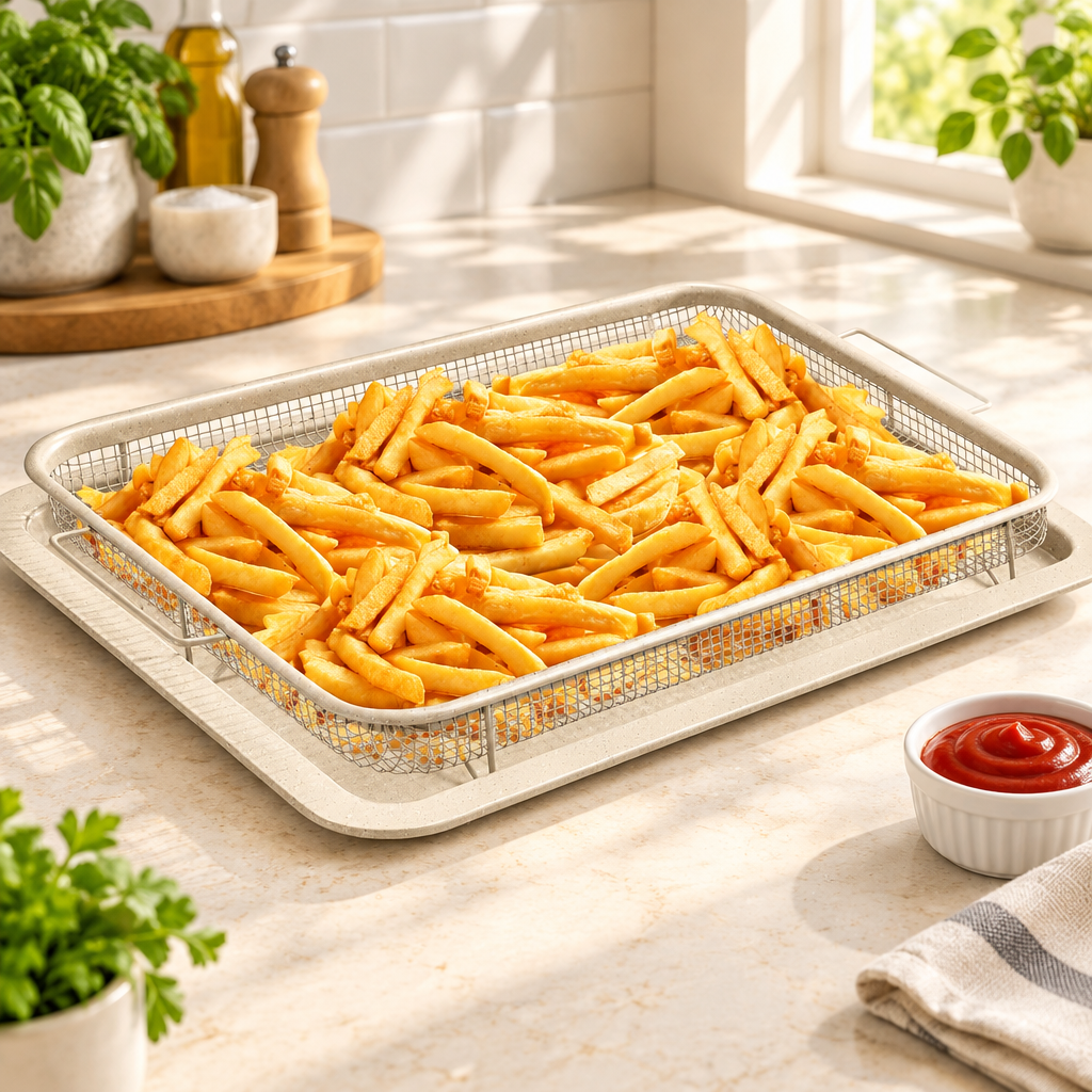 Bakken XL Crisper Tray Set, White Marble, styled in a kitchen