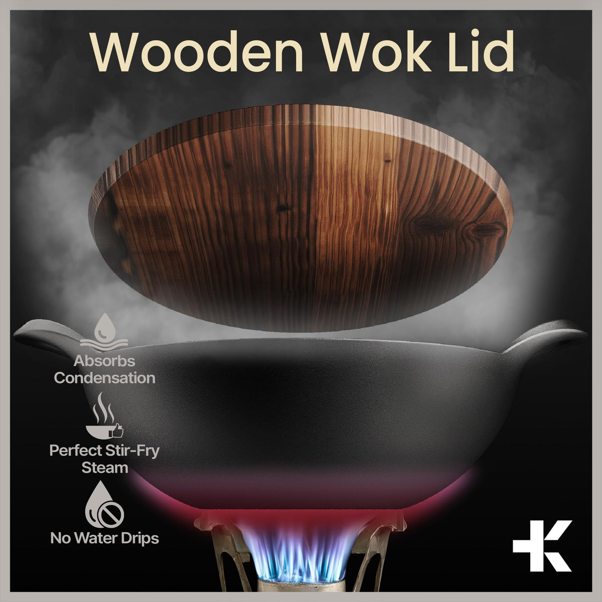 Bakken 14" Cast Iron Wok with Wooden Lid, Black, photo 11 of 13