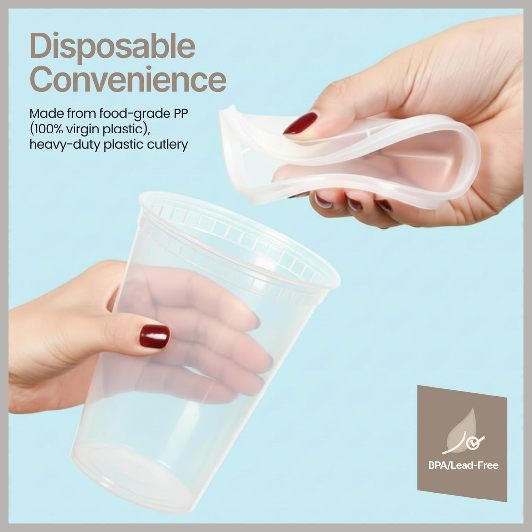 Plastic Deli Containers with Lids 32 oz (Pack of 24) – Leak-Proof, BPA-Free Food Storage Containers for Soup, Slime & Meal Prep, Stackable, Microwave, Dishwasher Safe, Reusable Clear Plastic
