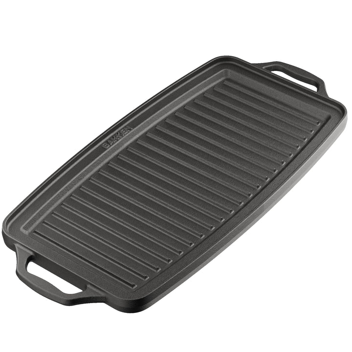 Bakken 19” Reversible Cast Iron Griddle, Flat & Grill Side, Dual Burner Cooking Plate for Pancakes, Meats & Veggies, Pre-Seasoned, Nonstick, Oven & Campfire Safe, Heavy-Duty Griddle Top with Mitt