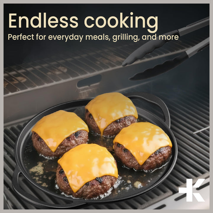 Bakken Cast Iron Pizza Pan 14 Inch, Naturally Pre-Seasoned Nonstick Baking Pan, Heavy-Duty for Oven, Grill, Stovetop, or Campfire, Dual Handles, Heat Retention for Crispy Crust Results, Easy to Clean