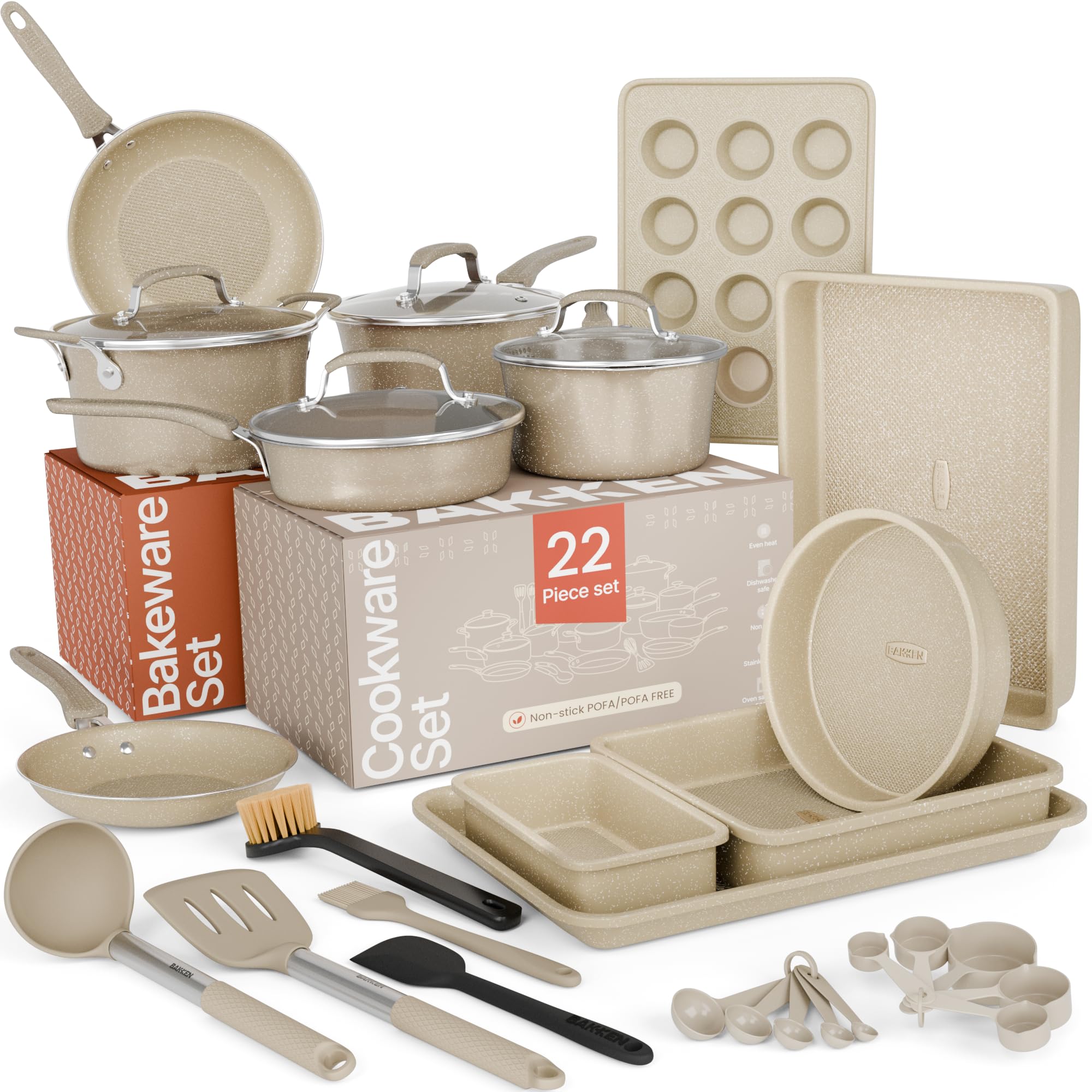 Pots and Pans Set, 22-Piece Non Stick Cookware & Bakeware Sets with Pl ...