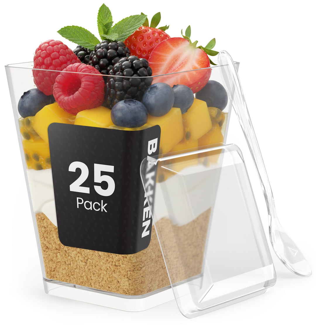 Bakken Plastic Dessert Cups with Lids and Spoons, Single-Serve Serving Cups