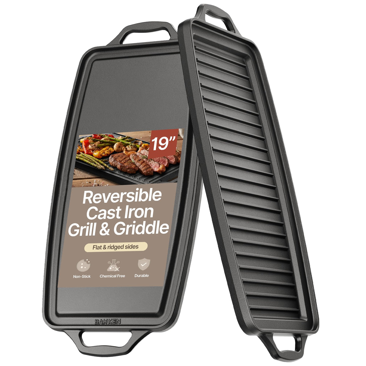 Bakken 19" Reversible Cast Iron Griddle – Black