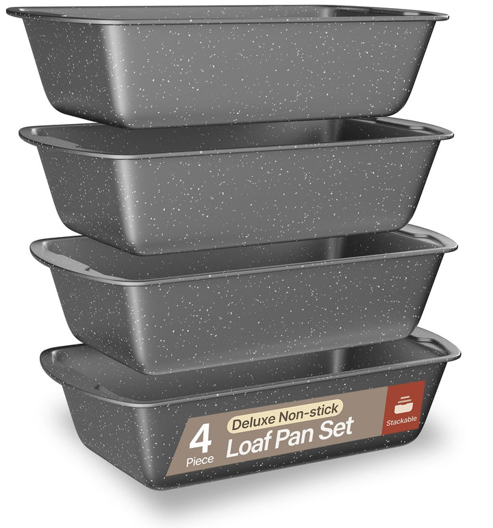Nonstick Loaf Pan Set Pack of 4, Carbon Steel 11" Large Baking Bread Pan, Oven Safe Up to 450°F, PFOA, PFOS, PTFE Free, Space Saving Stackable Design, Stain Resistant, Dishwasher Friendly, Gray Marble