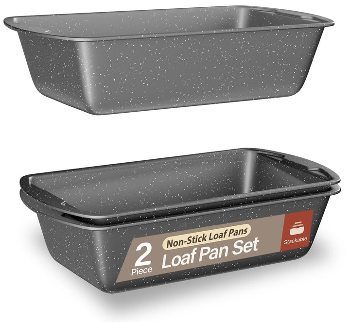 Nonstick Loaf Pan Set Pack of 2, 10.2" & 11" Large Baking Bread Pan, Oven Safe Up to 450°F, PFOA, PFOS, PTFE Free, Space Saving Stackable Design, Stain Resistant, Dishwasher Friendly, Gray Marble
