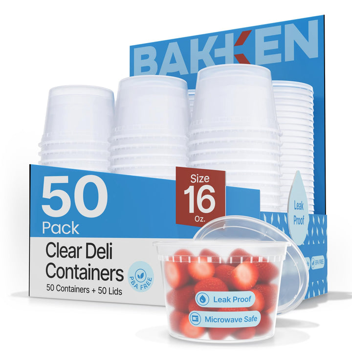 Bakken Plastic Deli Containers with Lids, Leak-Proof Food Storage Containers