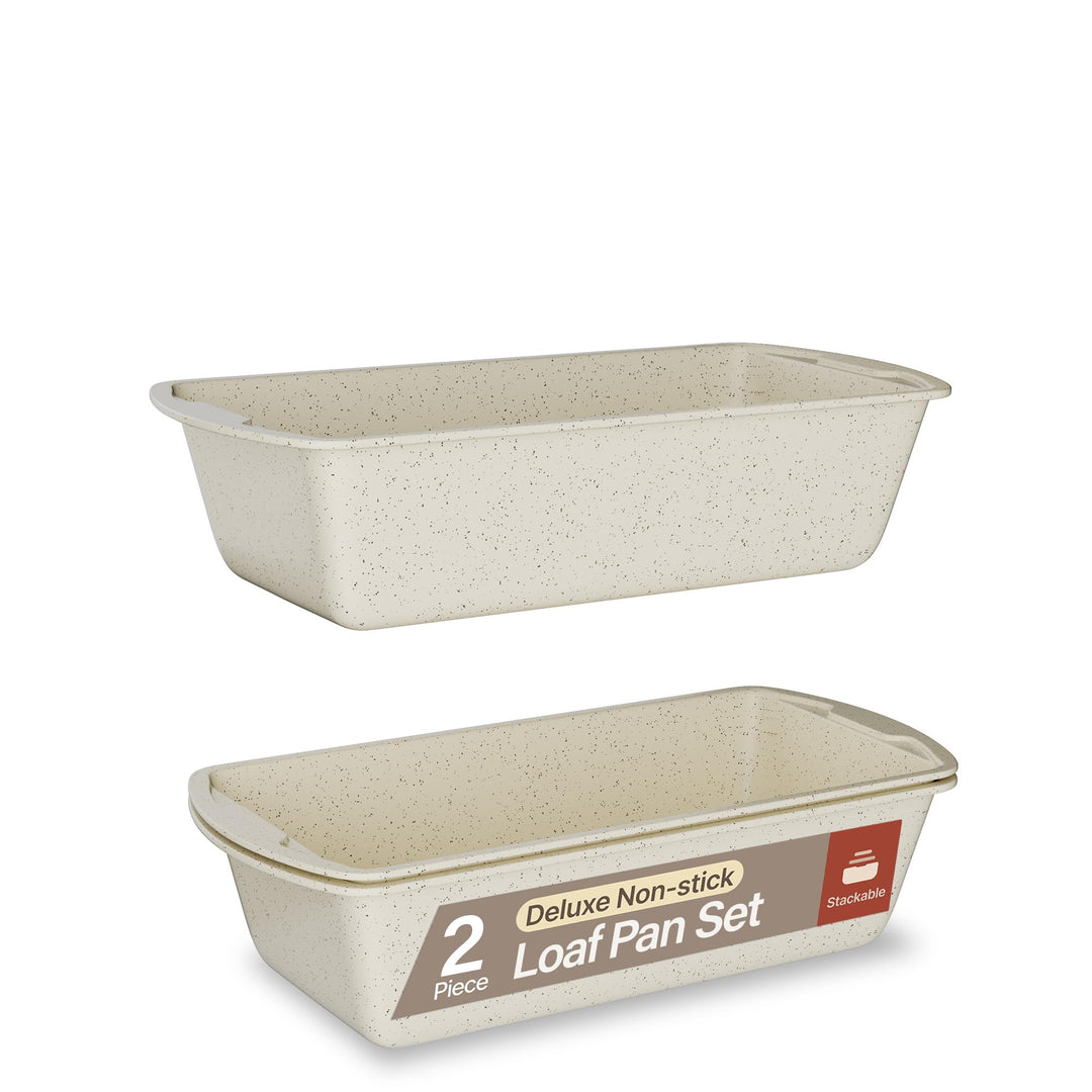 Nonstick Loaf Pan Set Pack of 2, 10.2" & 11" Large Baking Bread Pan, Oven Safe Up to 450°F, PFOA, PFOS, PTFE Free, Space Saving Stackable Design, Stain Resistant, Dishwasher Friendly, White Marble