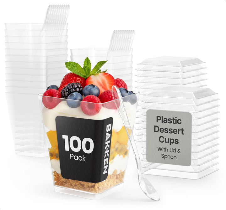 Bakken Plastic Dessert Cups with Lids and Spoons, Single-Serve Serving Cups