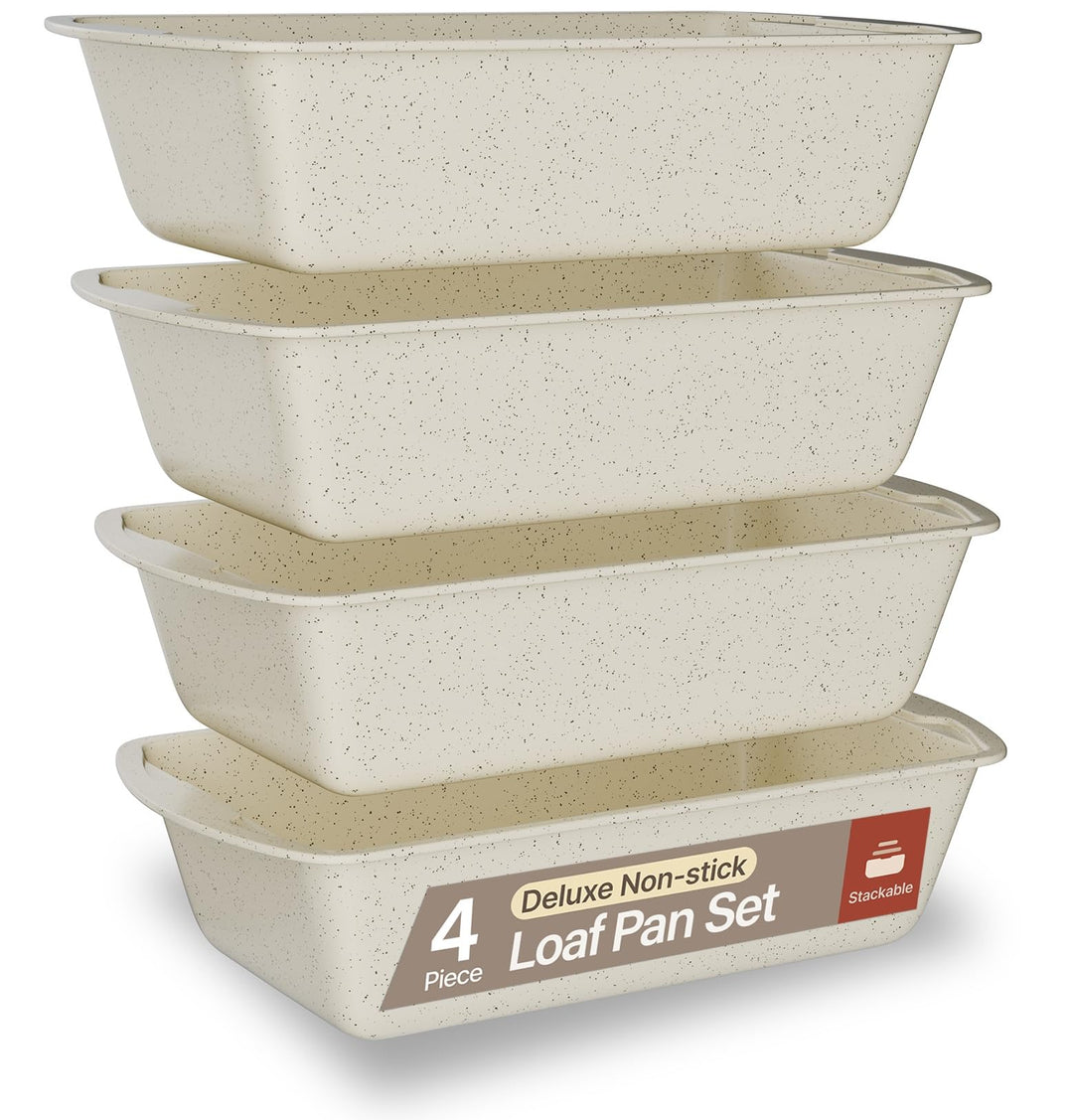 Nonstick Loaf Pan Set Pack of 4, Carbon Steel 11" Large Baking Bread Pan, Oven Safe Up to 450°F, PFOA, PFOS, PTFE Free, Space Saving Stackable Design, Stain Resistant, Dishwasher Friendly,White Marble