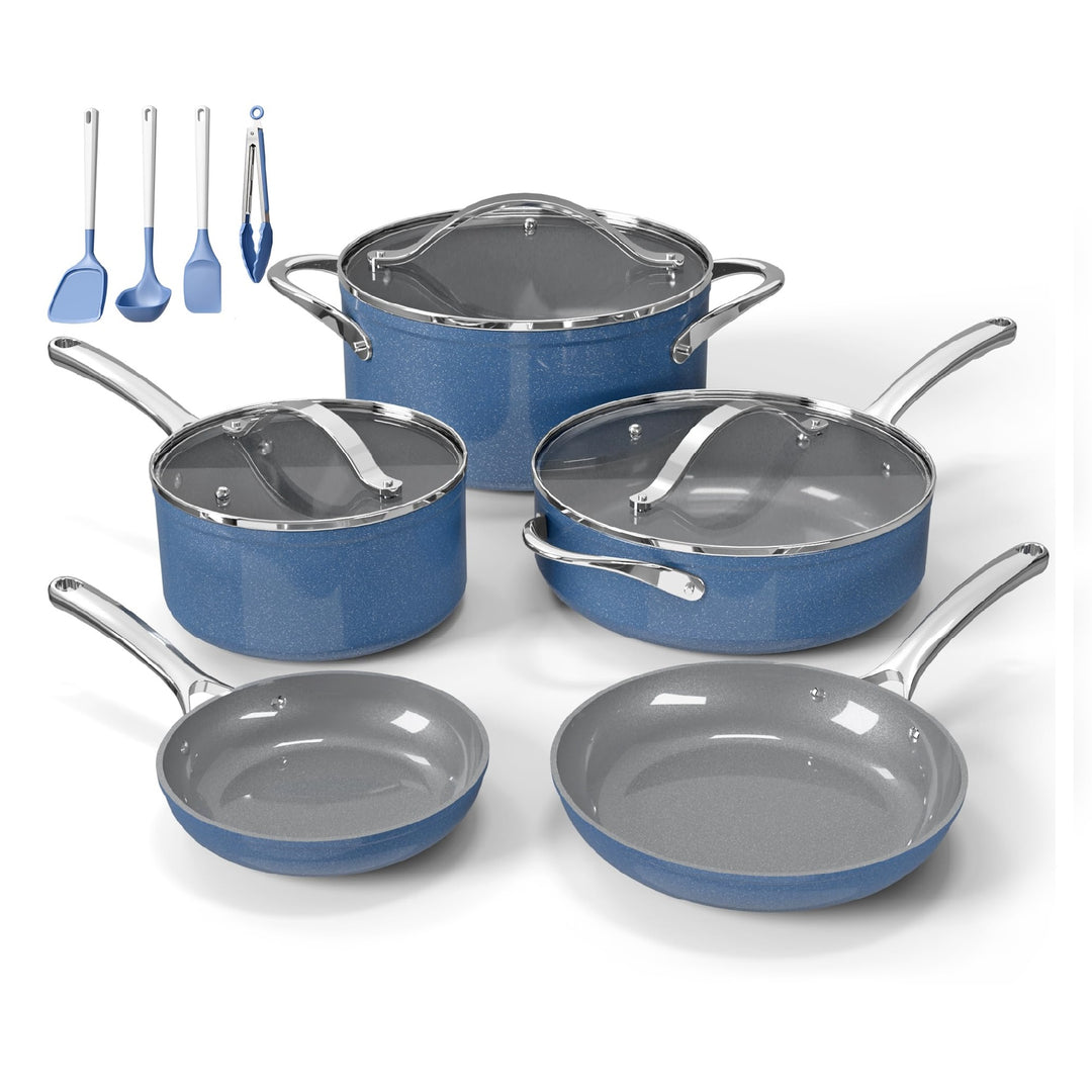 Bakken 12-Piece Ceramic Nonstick Cookware Set, Pots and Pans with Silicone Utensils, Even Heat Distribution, Induction Compatible, Dishwasher Safe, Complete Kitchen Cooking Set
