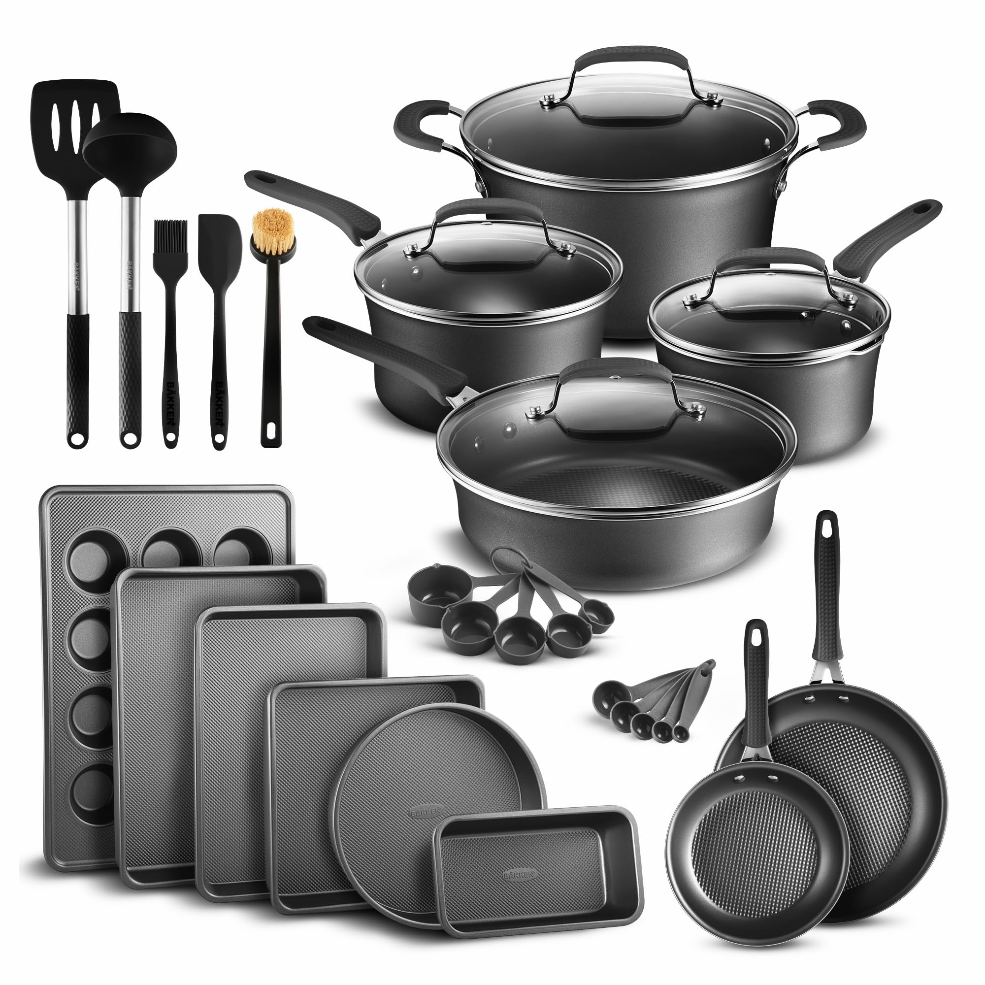 Cookware Set – 23 Piece –Black Multi-Sized Cooking Pots with Lids, Ski ...