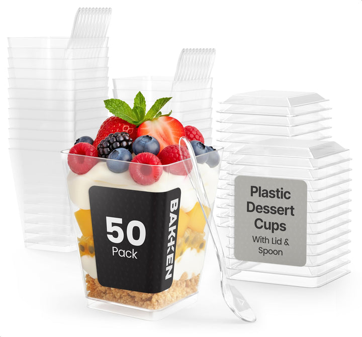 Bakken Plastic Dessert Cups with Lids and Spoons, Single-Serve Serving Cups
