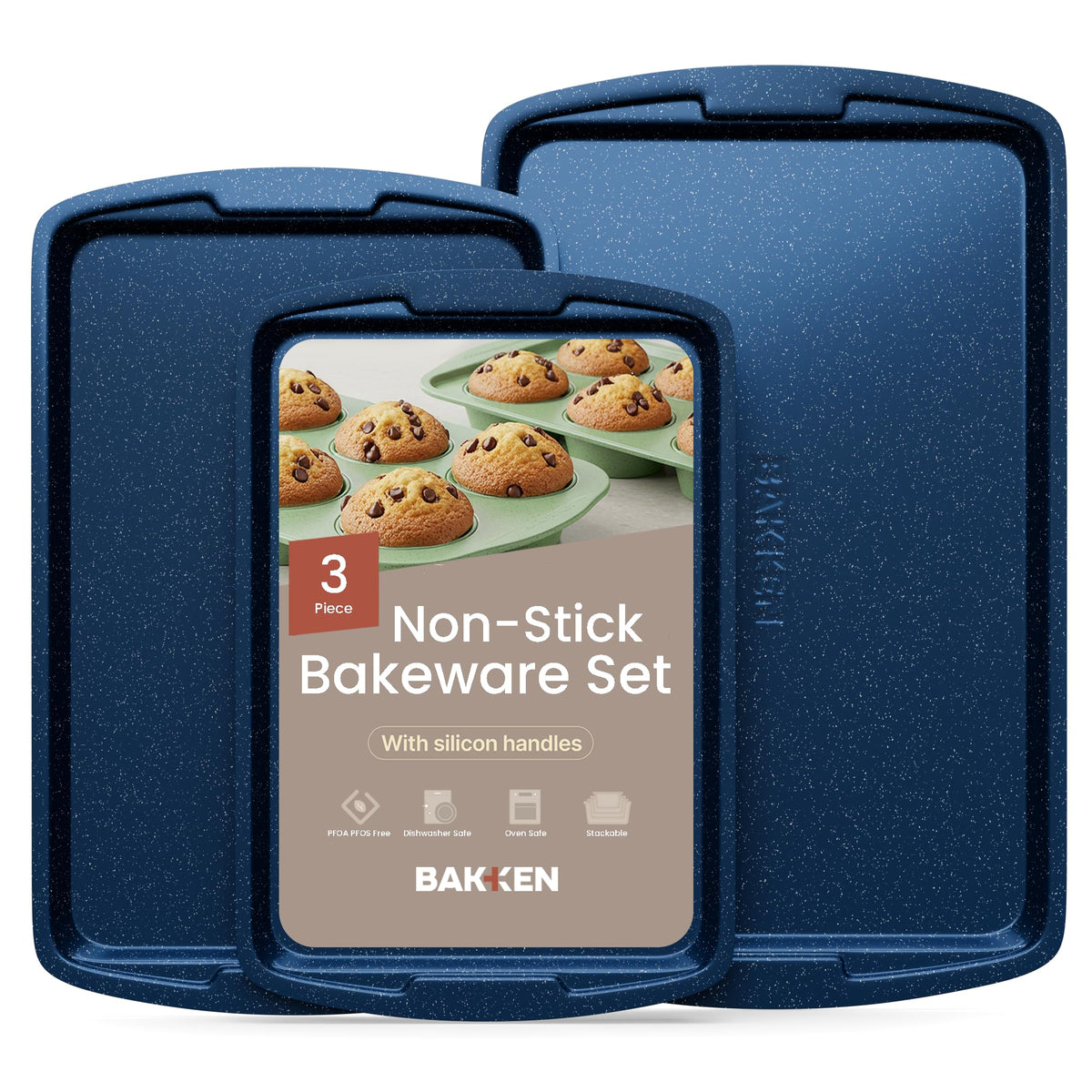 Bakken 3-Piece Cookie Sheet Set – Stackable, Blue Marble