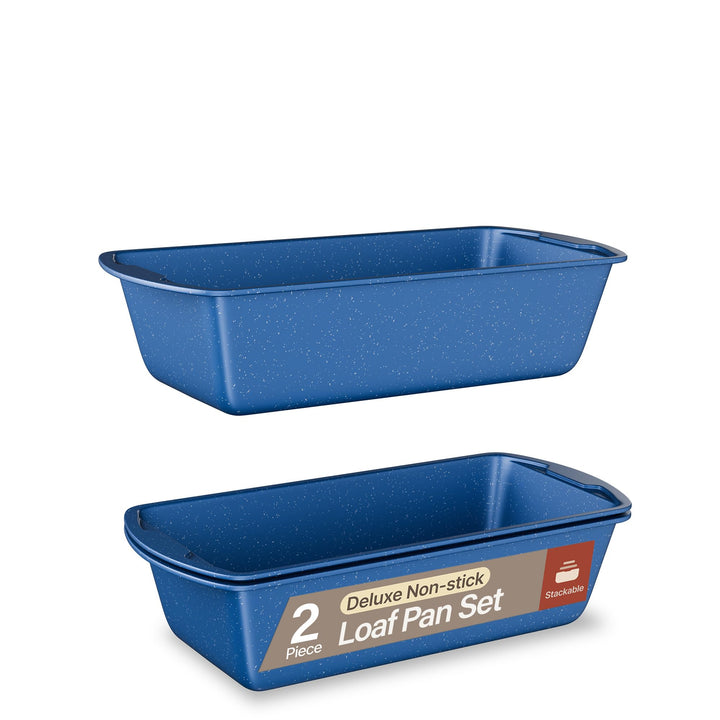 Nonstick Loaf Pan Set Pack of 2, 10.2" & 11" Large Baking Bread Pan, Oven Safe Up to 450°F, PFOA, PFOS, PTFE Free, Space Saving Stackable Design, Stain Resistant, Dishwasher Friendly, Blue Marble