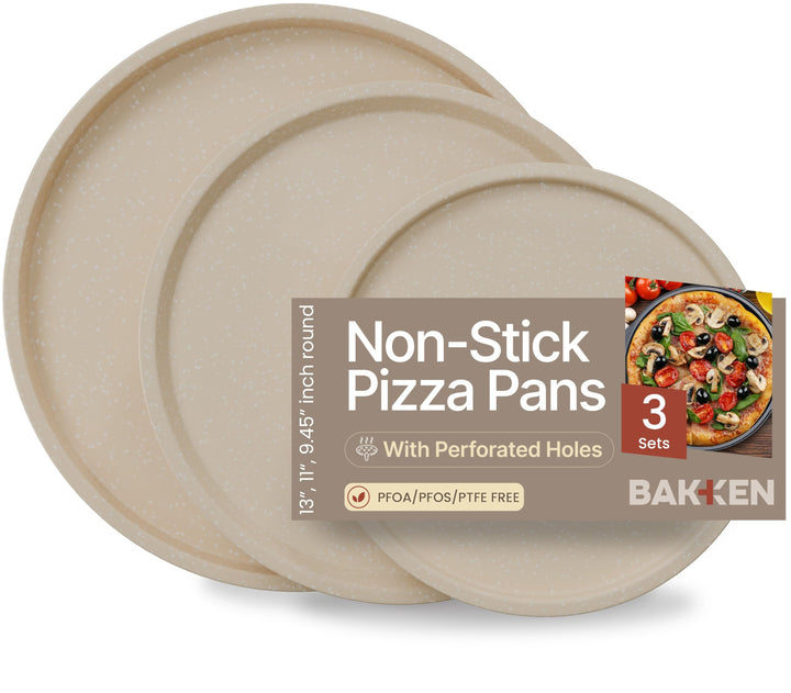 White Marble Non Stick Pizza Pans Set of 3 – Carbon Steel Pizza Baking Trays (9.45", 11.02", 12.99") for Oven Use, Durable, PFOA, PFOS, PTFE Free, Dishwasher Safe, Stain-resistant, Easy Cleanup
