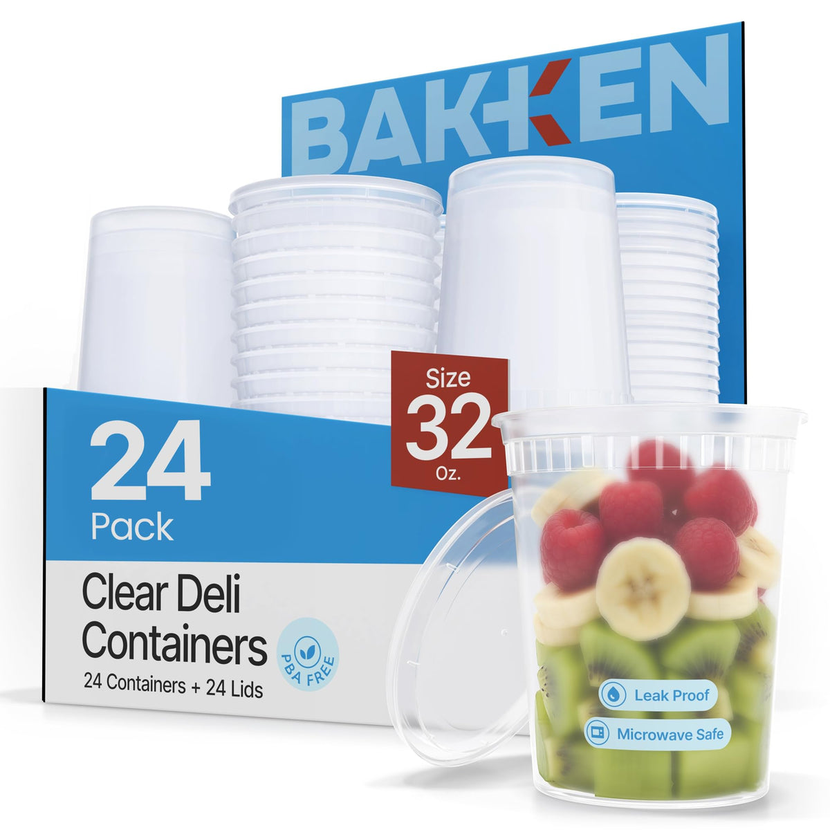 Bakken 32 oz Deli Containers with Lids, 24-Pack