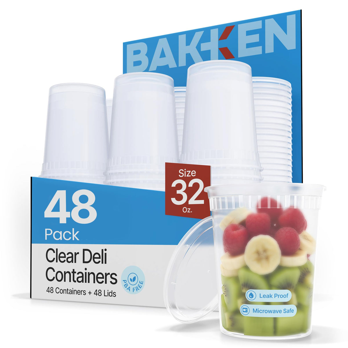 Bakken 32 oz Deli Containers with Lids, 48-Pack