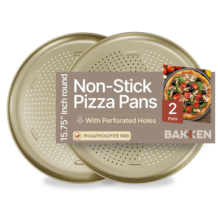 Bakken 16" Nonstick Pizza Pan, Carbon Steel Perforated Baking Tray, Gold