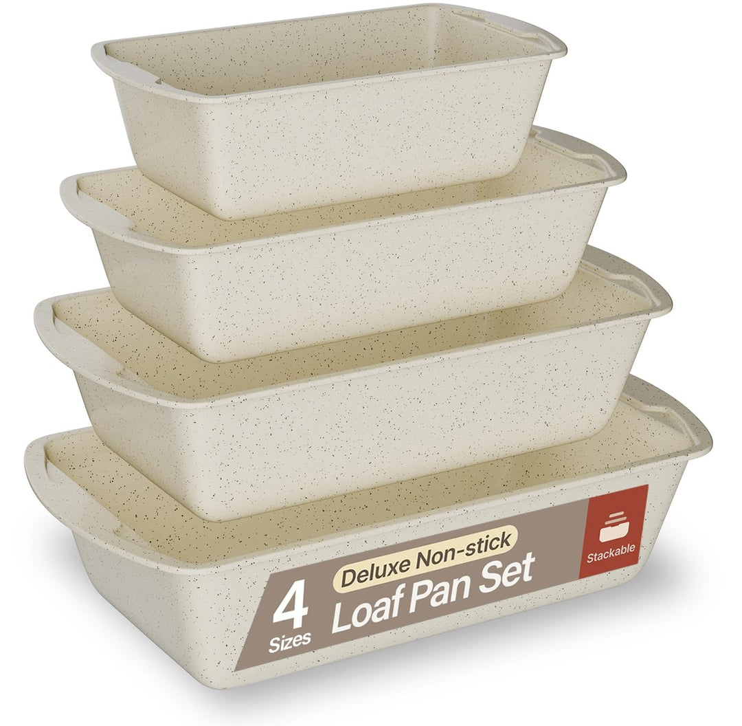 Nonstick Loaf Pan Set Pack of 4, 7" to 11" Large Baking Bread Pan, Oven Safe Up to 450°F, PFOA, PFOS, PTFE Free, Space Saving Stackable Design, Stain Resistant, Dishwasher Friendly, White Marble