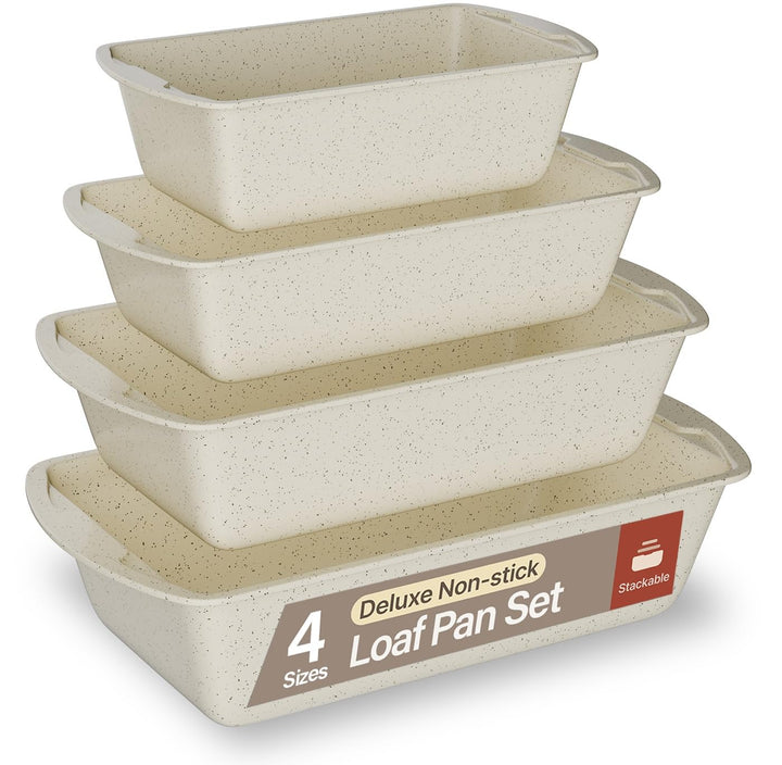 Nonstick Loaf Pan Set Pack of 4, 7" to 11" Large Baking Bread Pan, Oven Safe Up to 450°F, PFOA, PFOS, PTFE Free, Space Saving Stackable Design, Stain Resistant, Dishwasher Friendly, White Marble