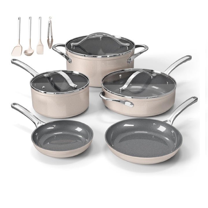 Bakken 12-Piece Ceramic Nonstick Cookware Set, Pots and Pans with Silicone Utensils, Even Heat Distribution, Induction Compatible, Dishwasher Safe, Complete Kitchen Cooking Set