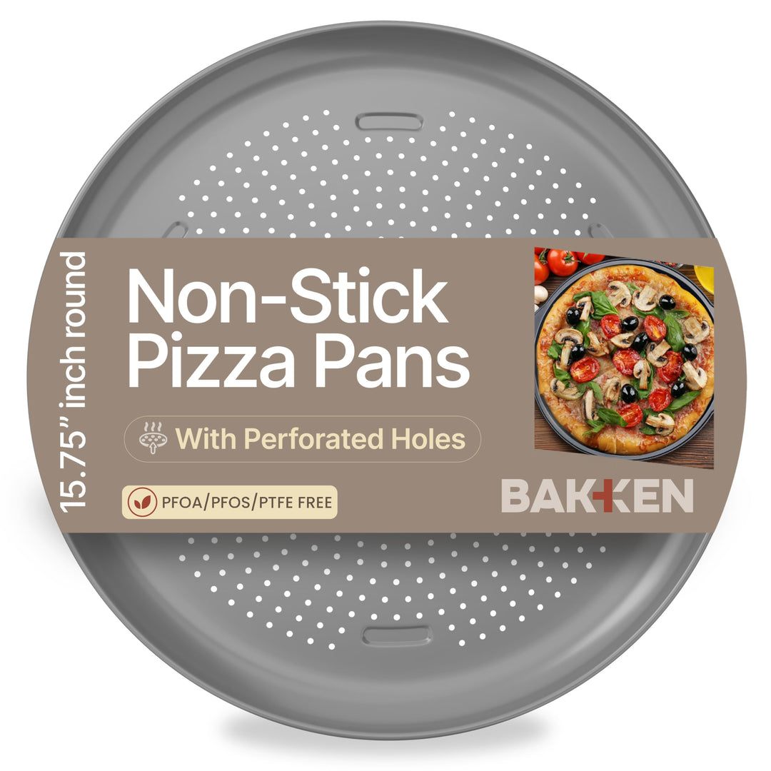 Bakken 16" Nonstick Pizza Pan, Carbon Steel Perforated Baking Tray, Silver